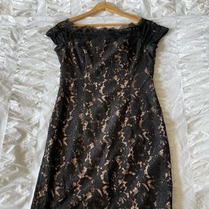 White House black market Black and Tan lace detail cocktail dress